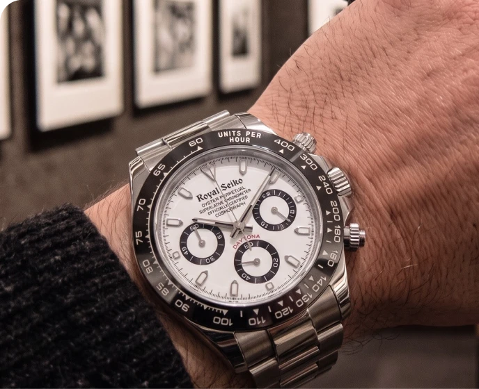 Royal Seiko chronograph with a black bezel