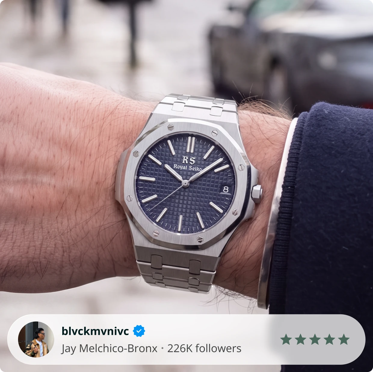 Jay Melchico-Bronx wearing a Royal Seiko watch
